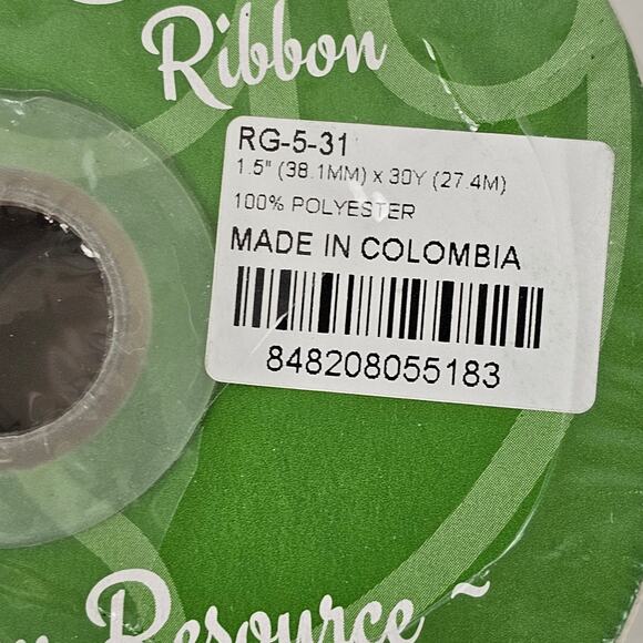 NIP spool striped mustard cream ribbon 1.5" x 30 Yards - Picture 2 of 5